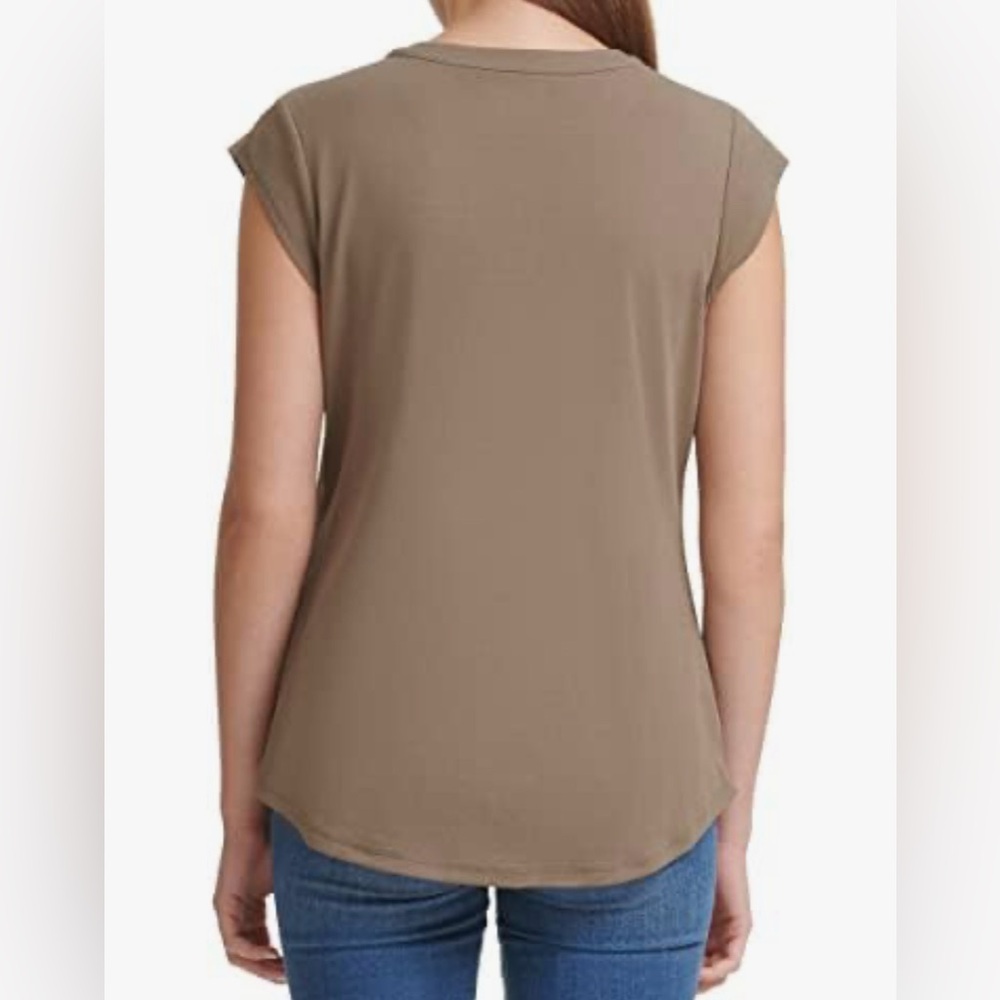 CALVIN KLEIN Cap Sleeve Henley In Caper - Picture 2 of 11